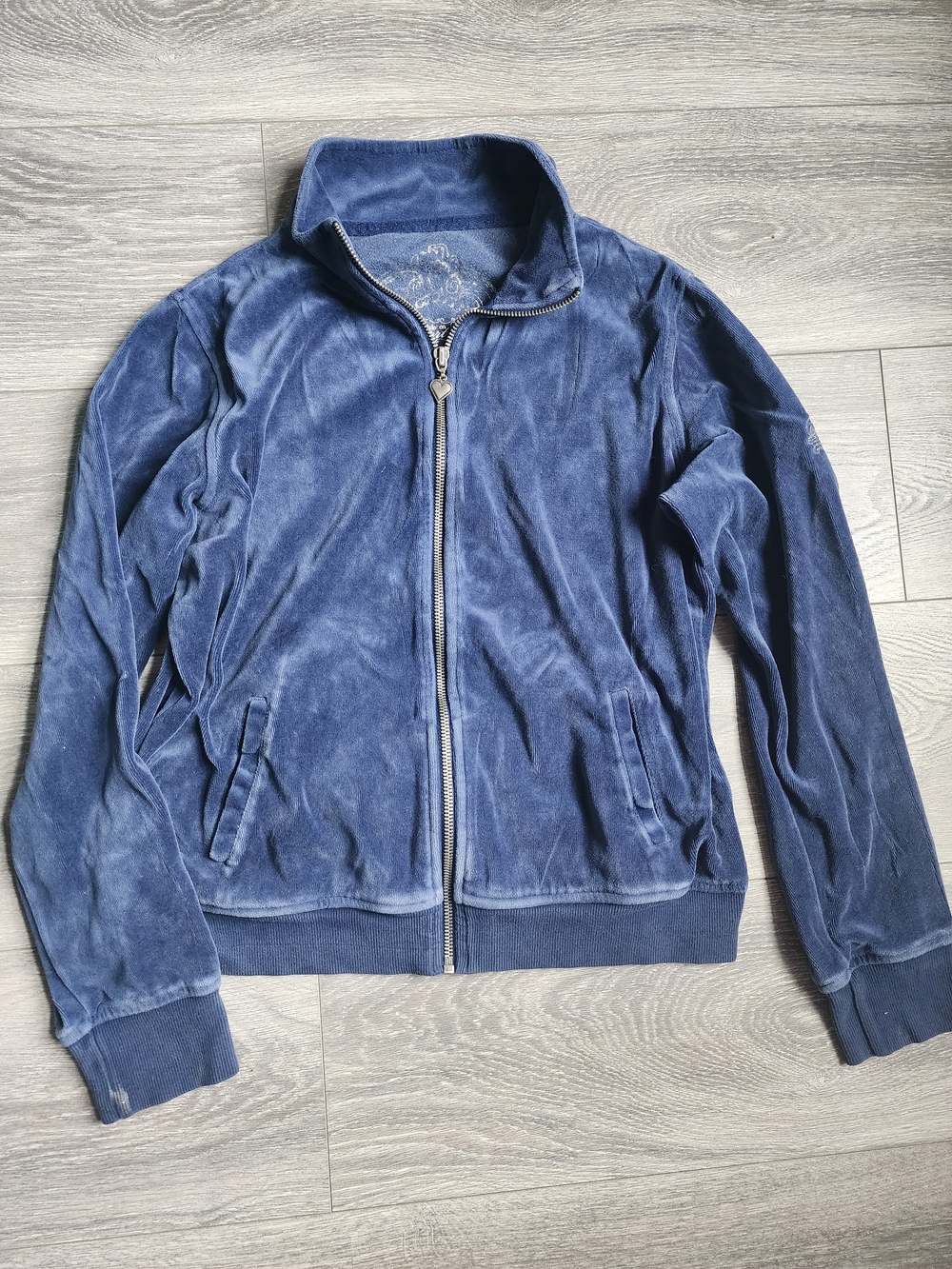 Blue Velvet Velour Zip-Up Jacket Women's Medium Y2K